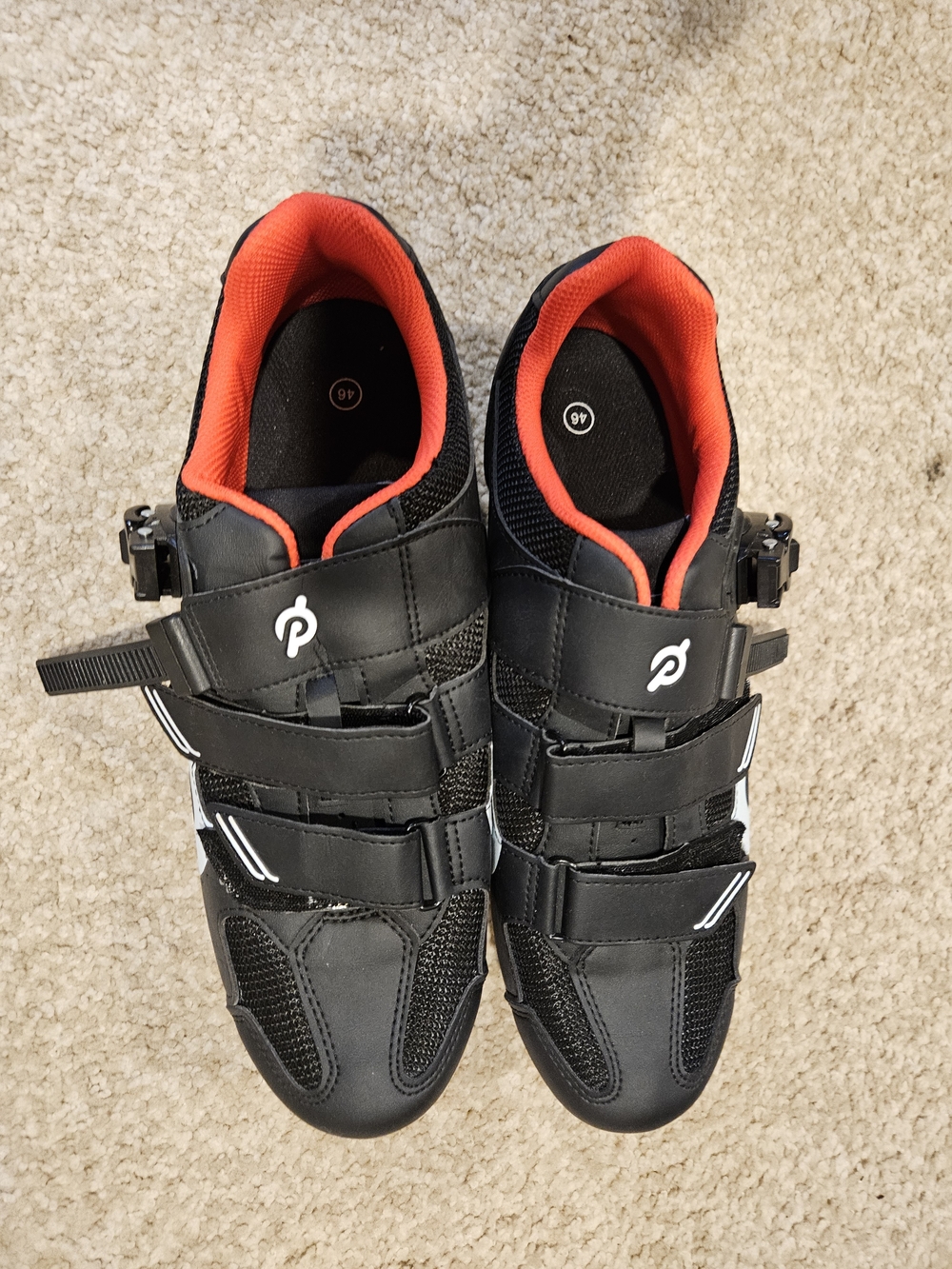 Men's PELOTON Black and Red Cycling Shoes with Secure Straps